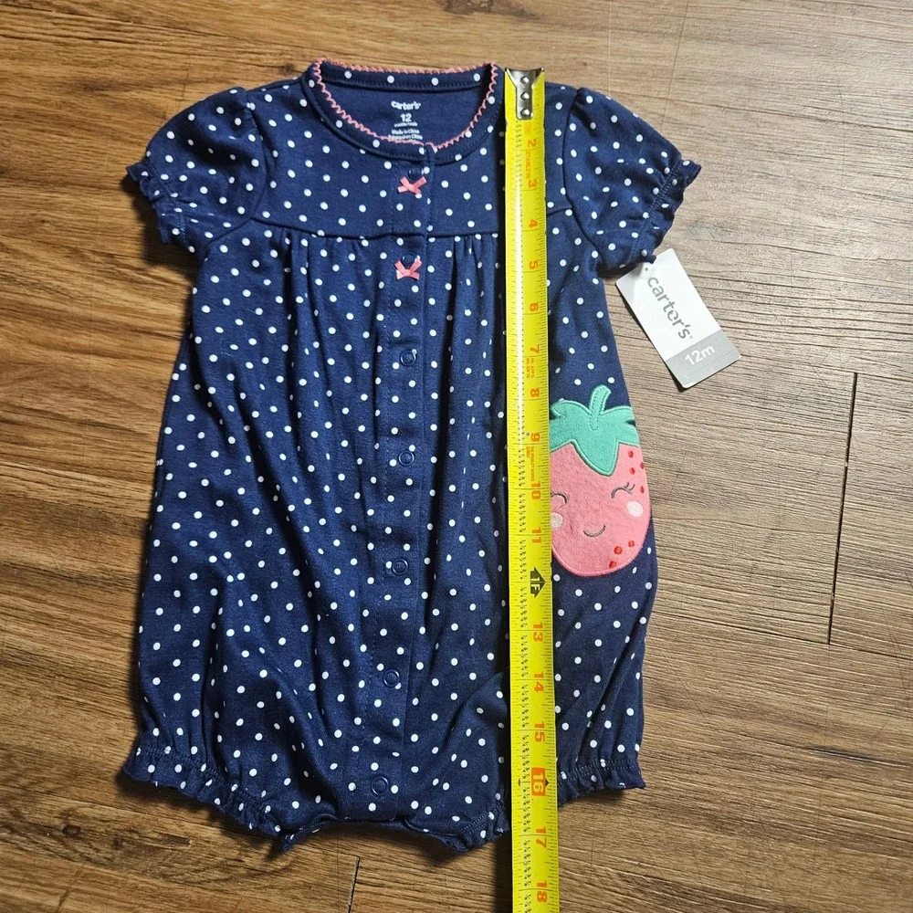 Carter's Baby Girl Polka Dot Strawberry‎ Patch Bubble Romper 12 Mos Cottage NWT